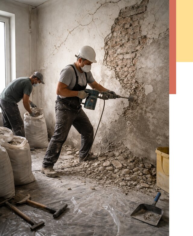 Демонтаж штукатурки со стен в Тихвине от 7868 руб/м² — быстро и недорого | ОТДЕЛОЧНИК-Тхв