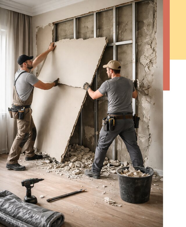 Демонтаж гипсокартона со стен в Тихвине от 382 руб. — услуги демонтажа | ОТДЕЛОЧНИК-Тхв