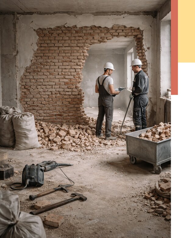 Демонтаж кирпичных стен в Тихвине от 4590 руб. — быстро, недорого, под ключ | ОТДЕЛОЧНИК-Тхв