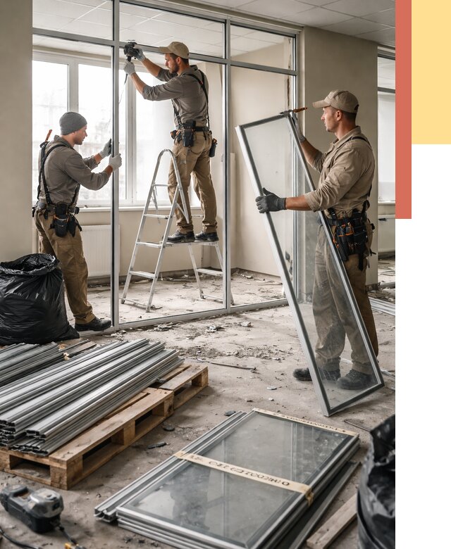 Демонтаж алюминиевых перегородок в Тихвине от 4590 руб. — быстро и недорого | ОТДЕЛОЧНИК-Тхв