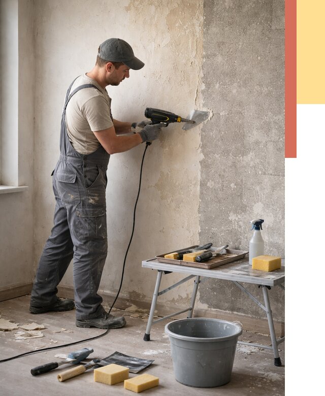 Очистка стен от клея в Тихвине от 2022 руб. — снятие и удаление клея со стен | ОТДЕЛОЧНИК-Тхв