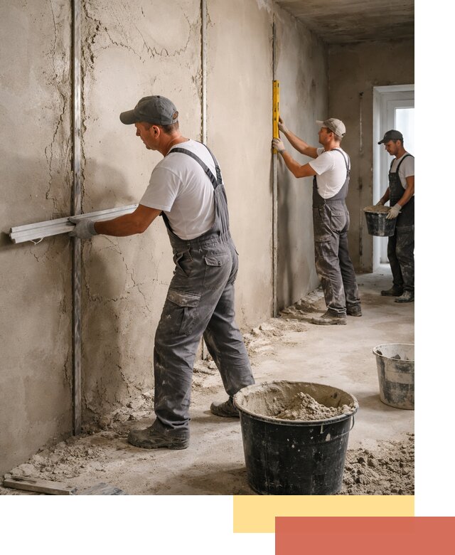 Штукатурка стен по маякам в Тихвине — точная и ровная поверхность