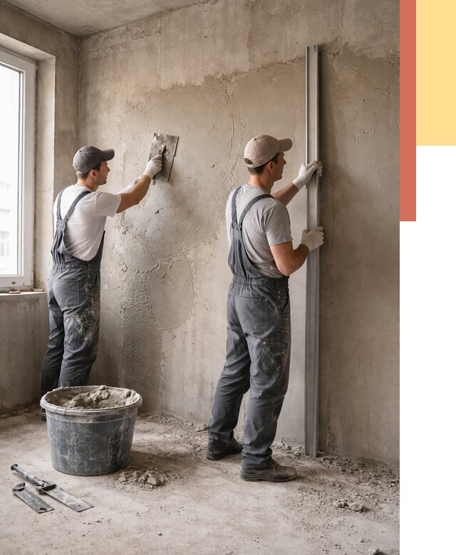 Штукатурка бетонных стен в Тихвине от 4918 руб/м² — качественно и быстро | ОТДЕЛОЧНИК-Тхв