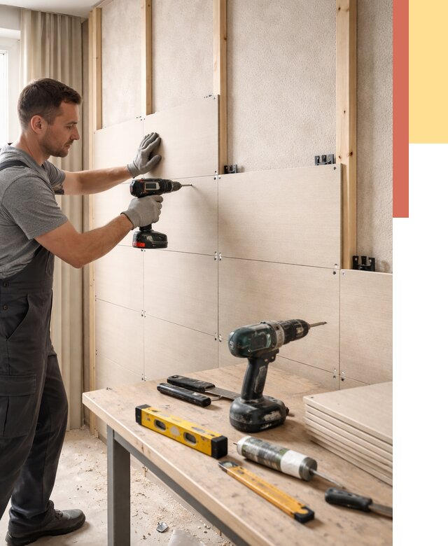 Монтаж МДФ панелей на стены в Тихвине от 1366 руб. под ключ | ОТДЕЛОЧНИК-Тхв