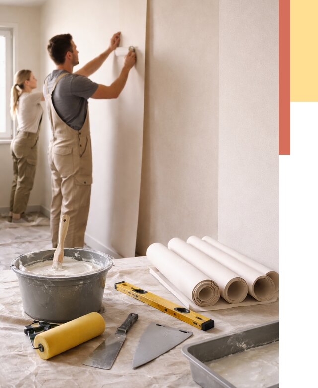 Поклейка бумажных обоев в Тихвине от 6010 руб./м2 — быстро и недорого | ОТДЕЛОЧНИК-Тхв