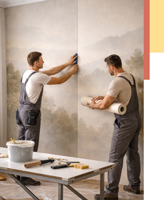 Поклейка фотообоев в Тихвине от 9289 руб/м² — быстро и недорого | ОТДЕЛОЧНИК-Тхв