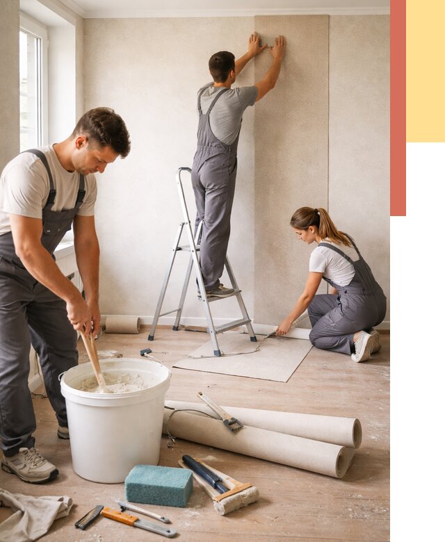 Оклейка стен обоями в Тихвине от 3825 руб/м2 — быстро и недорого | ОТДЕЛОЧНИК-Тхв