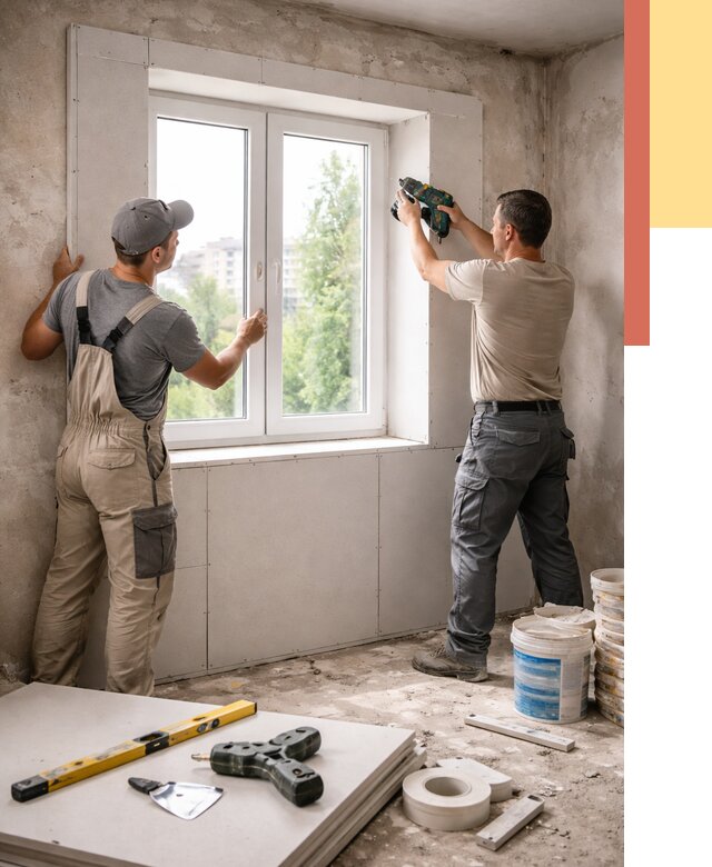 Монтаж откосов из гипсокартона в Тихвине от 4918 руб. под ключ | ОТДЕЛОЧНИК-Тхв