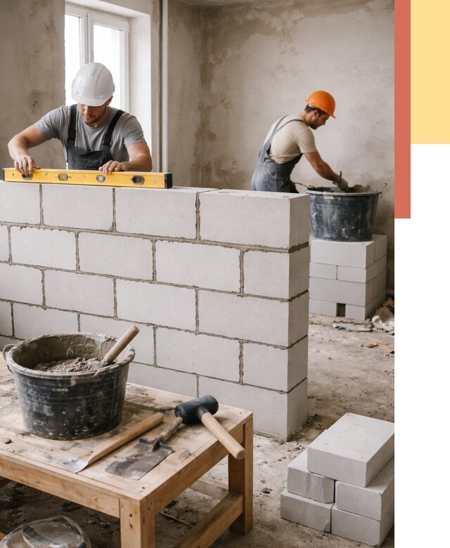 Кладка перегородок из газобетона в Тихвине от 3497 руб. под ключ | ОТДЕЛОЧНИК-Тхв