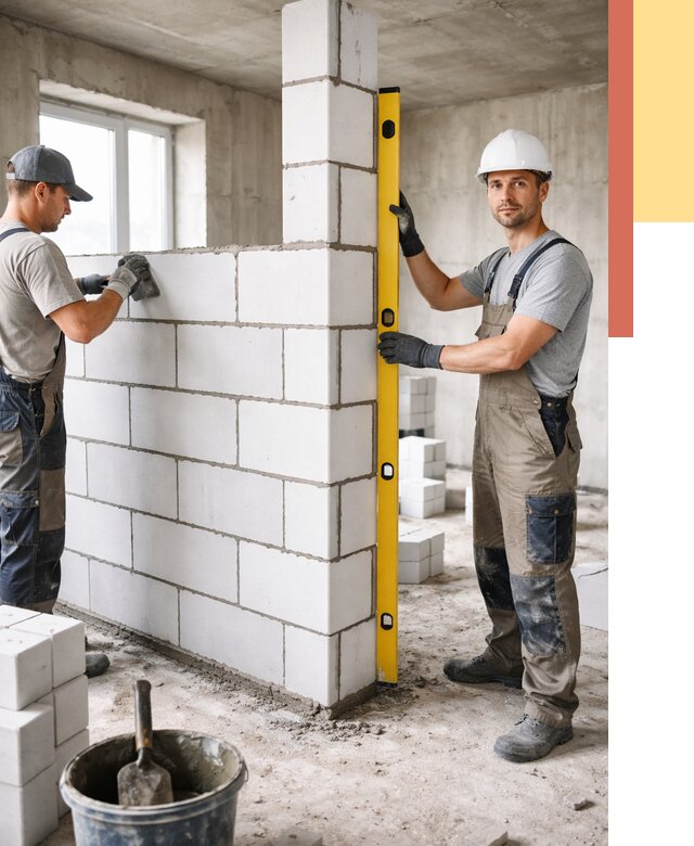 Кладка перегородок из пеноблока в Тихвине от 1967 руб. под ключ | ОТДЕЛОЧНИК-Тхв