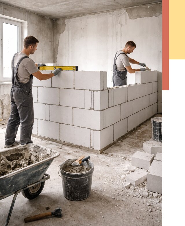 Кладка перегородок из ПГП в Тихвине от 2732 руб./м2 — монтаж и возведение под ключ | ОТДЕЛОЧНИК-Тхв