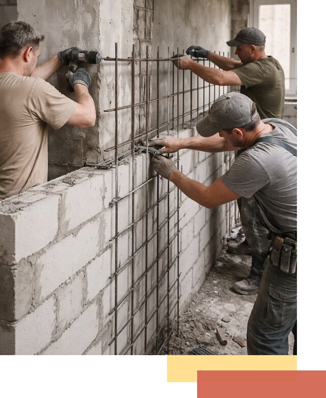 Армирование кладки перегородок в Тихвине профессионально и надёжно