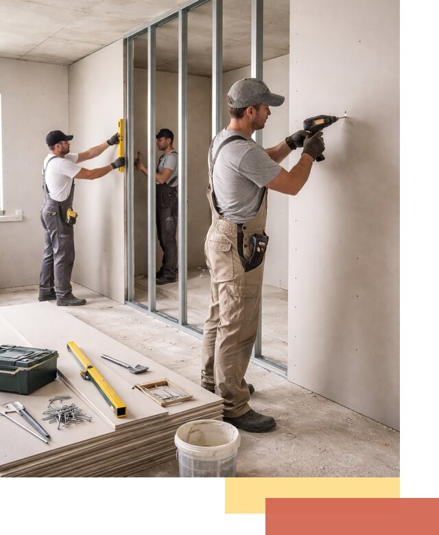 Однослойная перегородка из гипсокартона в Тихвине под ключ, монтаж и отделка