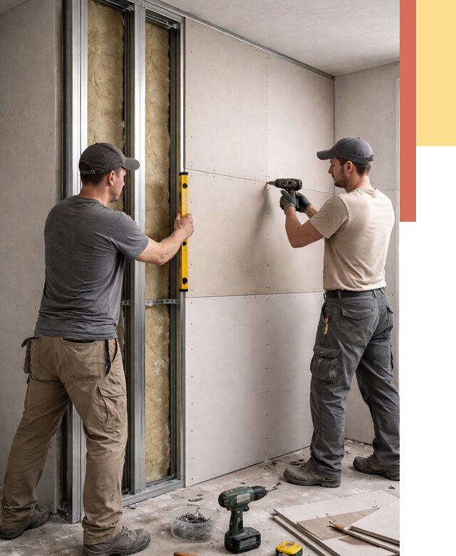 Монтаж двухслойной перегородки из гипсокартона в Тихвине от 1585 руб. | ОТДЕЛОЧНИК-Тхв