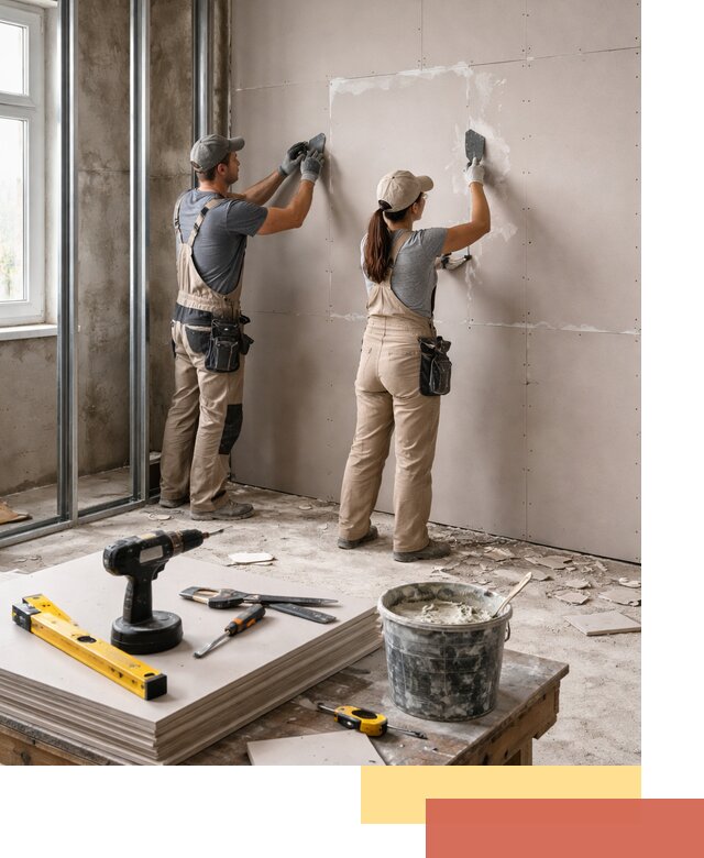 Монтаж двухслойной перегородки из гипсокартона в Тихвине