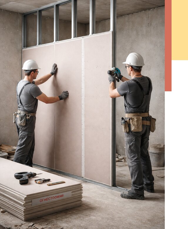 Перегородка из огнестойкого гипсокартона в Тихвине от 2022 руб. под ключ | ОТДЕЛОЧНИК-Тхв