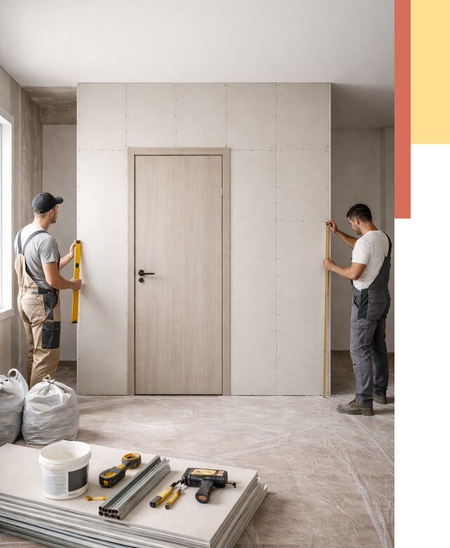 Перегородка из гипсокартона с дверью в Тихвине от 4918 руб. под ключ | ОТДЕЛОЧНИК-Тхв