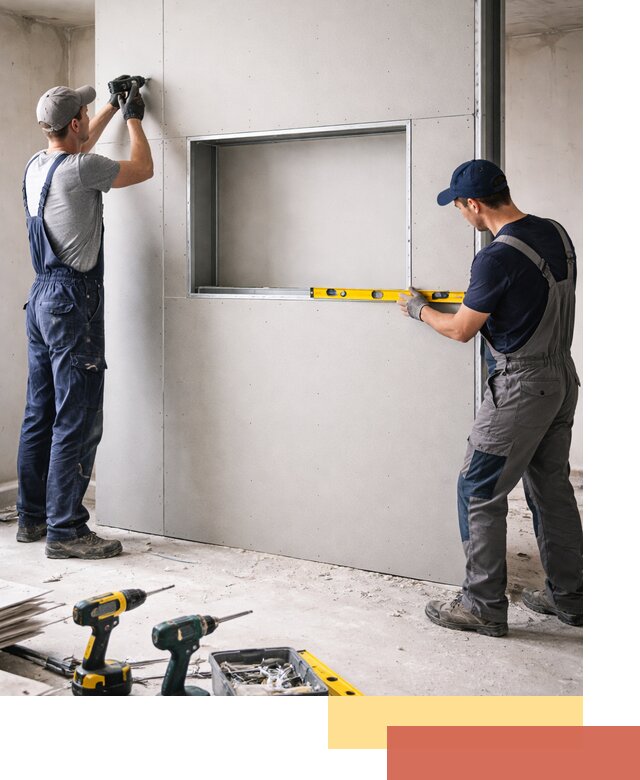 Перегородка из гипсокартона с нишей под декор в Тихвине