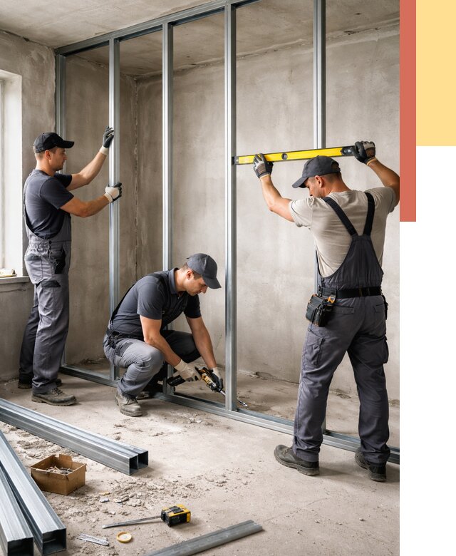 Монтаж каркаса перегородки из профиля в Тихвине от 820 руб. | ОТДЕЛОЧНИК-Тхв