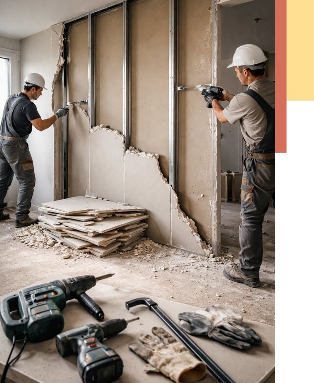 Демонтаж перегородки из гипсокартона в Тихвине от 1311 руб. быстро и недорого | ОТДЕЛОЧНИК-Тхв