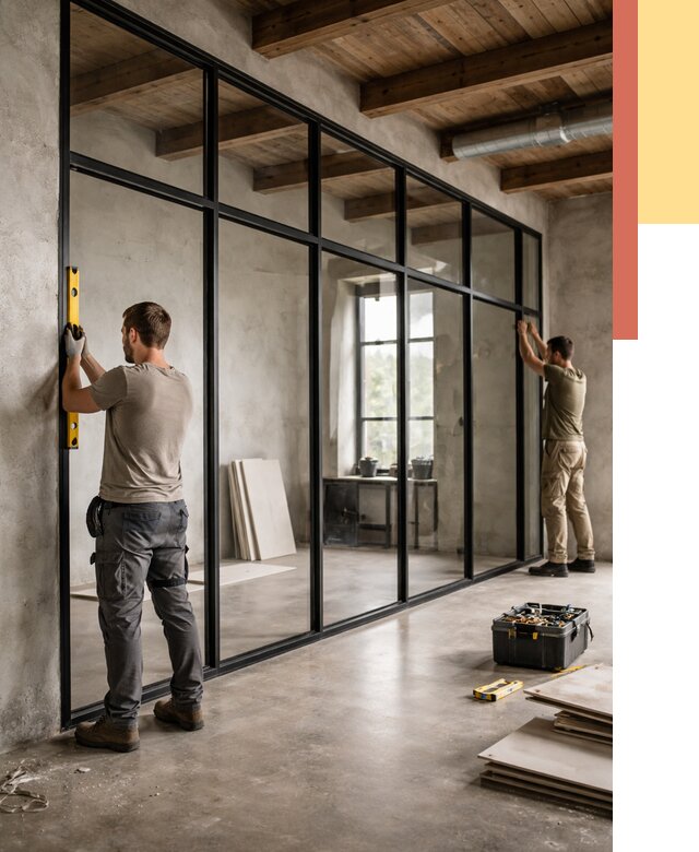 Стеклянные перегородки лофт в Тихвине от 11474 руб. под ключ | ОТДЕЛОЧНИК-Тхв