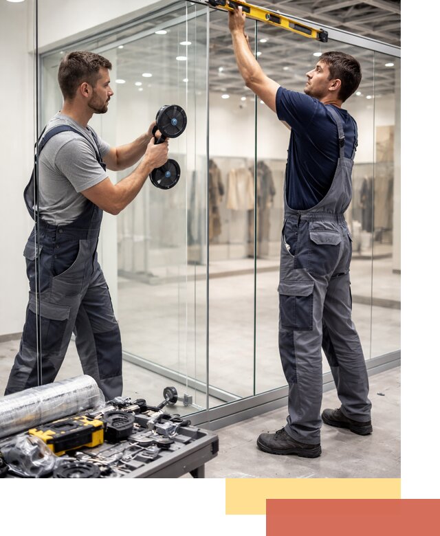 Стеклянные перегородки для магазинов в Тихвине — монтаж и установка