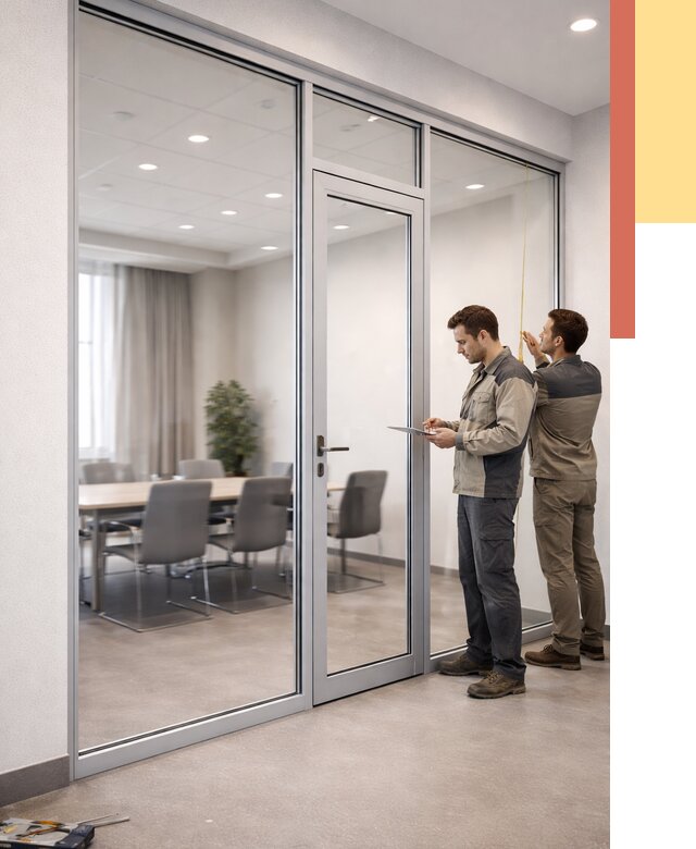 Установка и монтаж алюминиевых перегородок со стеклом в Тихвине от 8961 руб. | ОТДЕЛОЧНИК-Тхв