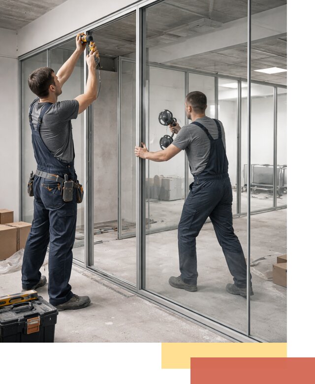 Алюминиевые перегородки со стеклом в Тихвине — изготовление и монтаж