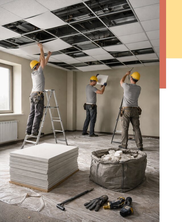 Демонтаж потолка Армстронг в Тихвине от 4918 руб. быстро и недорого | ОТДЕЛОЧНИК-Тхв