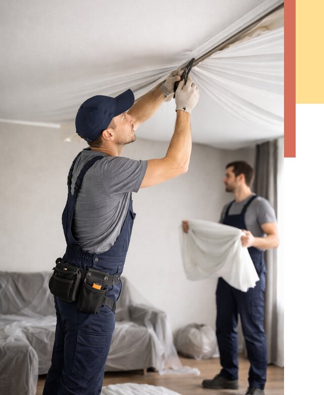 Демонтаж натяжного потолка в Тихвине от 4918 руб. — снятие и разбор под ключ | ОТДЕЛОЧНИК-Тхв