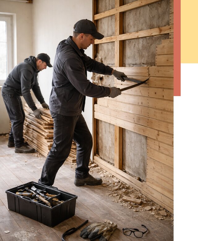 Демонтаж вагонки в Тихвине от 4153 руб/м2 — быстро и недорого | ОТДЕЛОЧНИК-Тхв