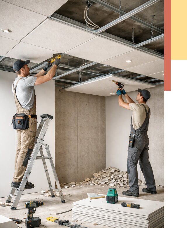 Монтаж акустического потолка в Тихвине от 7103 руб/м2 — быстро и недорого | ОТДЕЛОЧНИК-Тхв