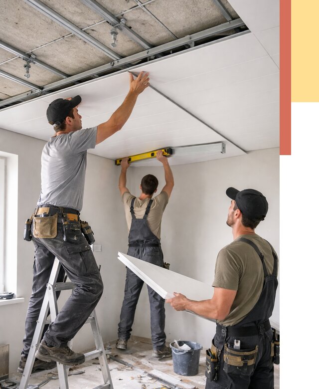 Монтаж потолка из ПВХ панелей в Тихвине от 3825 руб./м2 — быстро и недорого | ОТДЕЛОЧНИК-Тхв