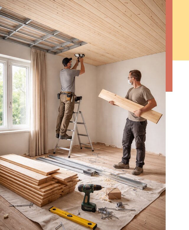 Монтаж потолка из вагонки в Тихвине от 7103 руб. | Быстро и недорого — ОТДЕЛОЧНИК-Тхв