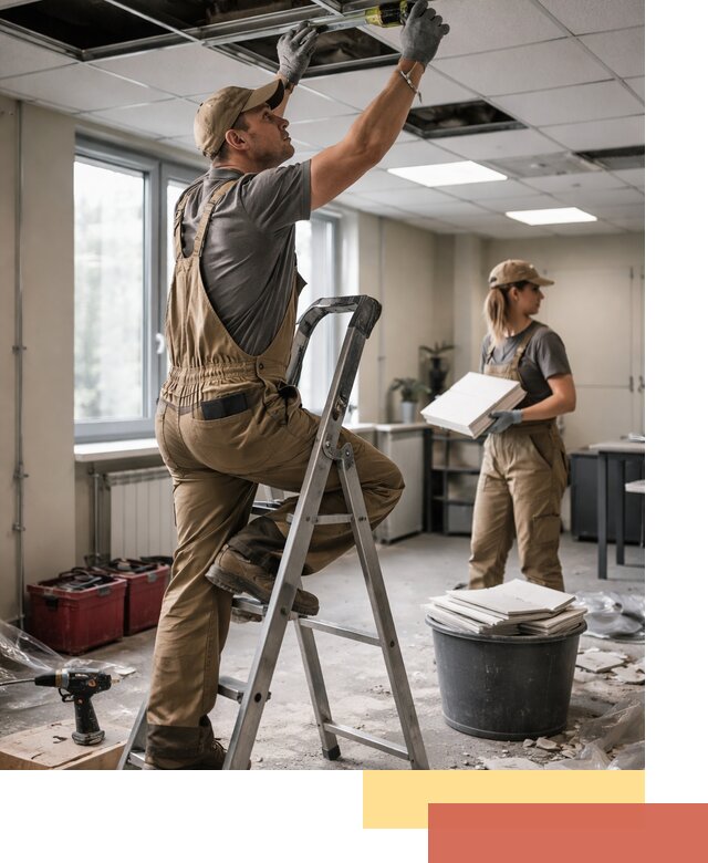 Ремонт потолка Армстронг и замена плит в Тихвине