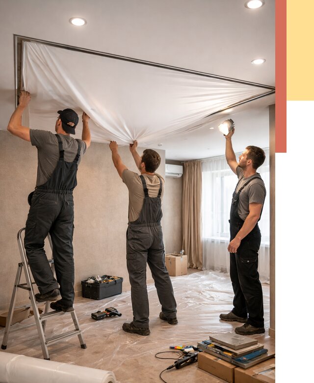 Монтаж ПВХ натяжного потолка в Тихвине от 3825 руб. под ключ | ОТДЕЛОЧНИК-Тхв