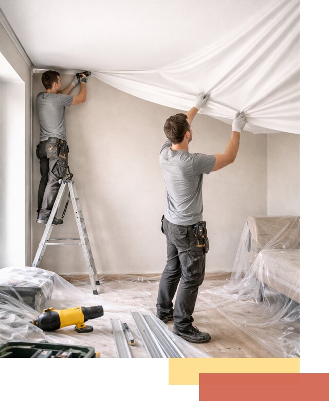 Монтаж тканевого натяжного потолка в Тихвине недорого и быстро