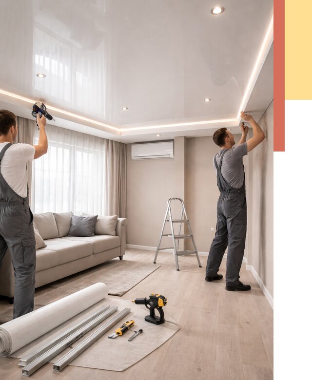 Монтаж глянцевого натяжного потолка в Тихвине от 820 руб. под ключ | ОТДЕЛОЧНИК-Тхв