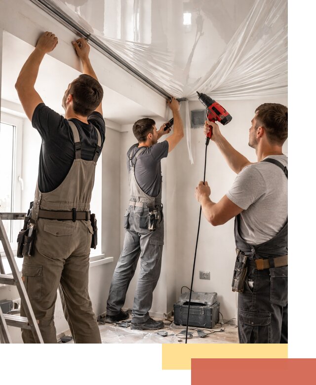 Монтаж глянцевого натяжного потолка в Тихвине быстро и качественно