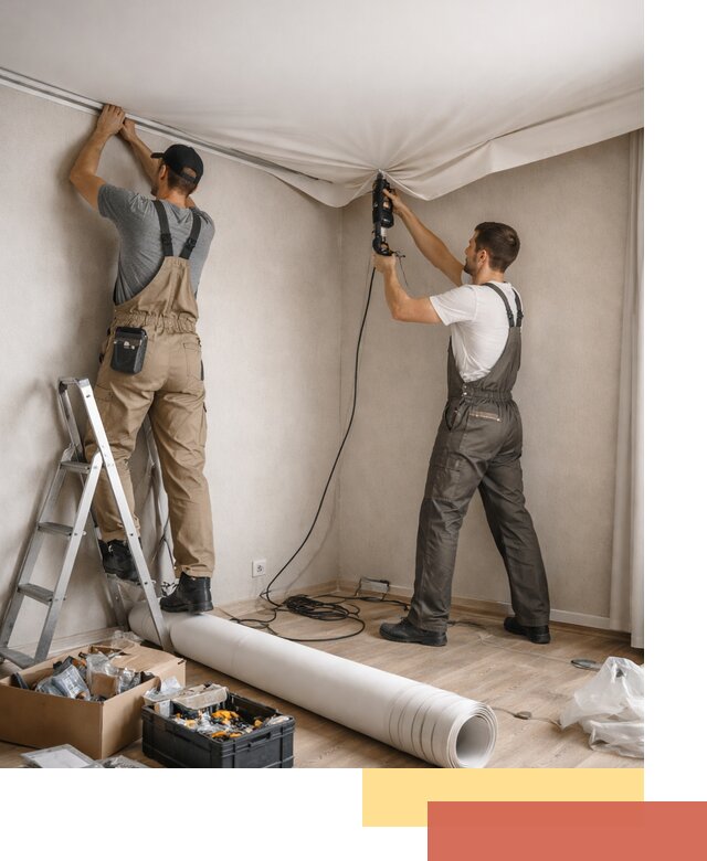 Монтаж цветного натяжного потолка в Тихвине за один день