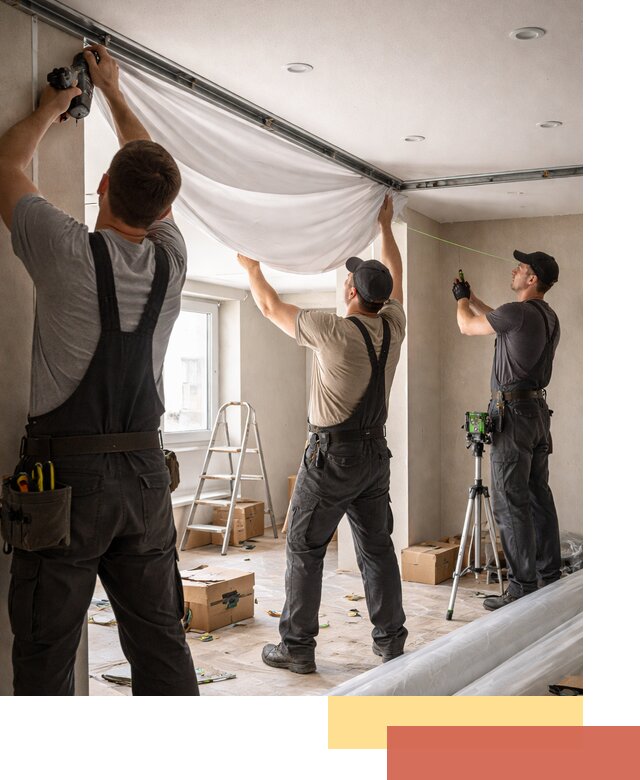 Монтаж парящего натяжного потолка под ключ в Тихвине