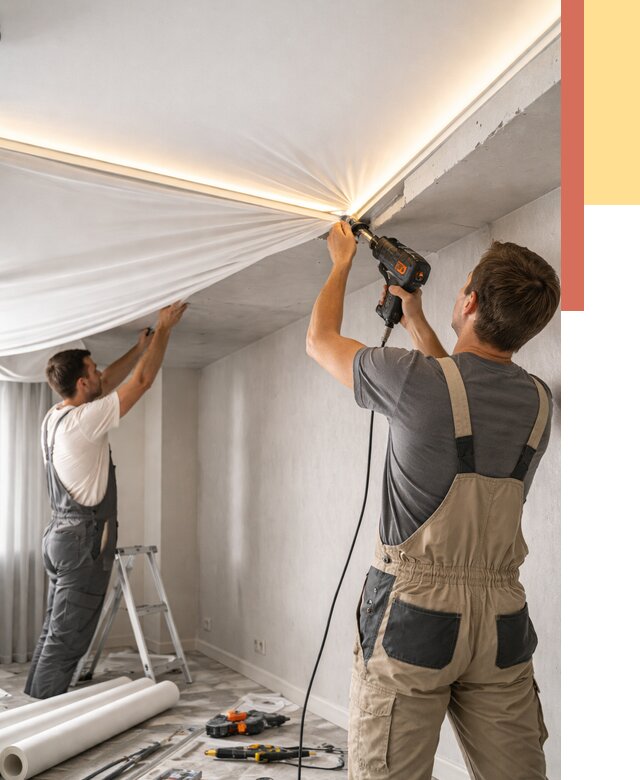 Монтаж натяжного потолка с подсветкой в Тихвине от 1038 руб. | ОТДЕЛОЧНИК-Тхв