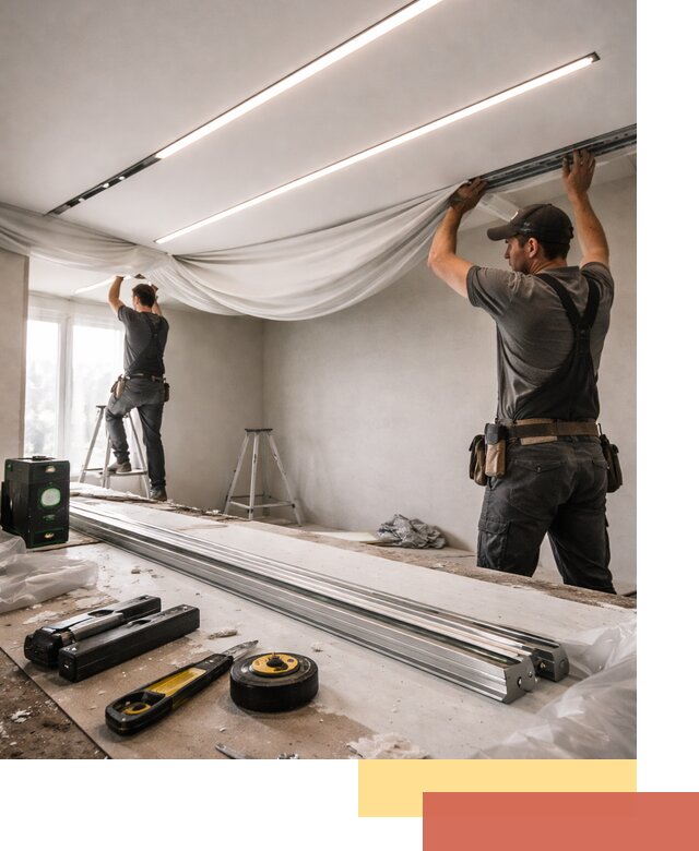 Монтаж натяжных потолков со световыми линиями в Тихвине