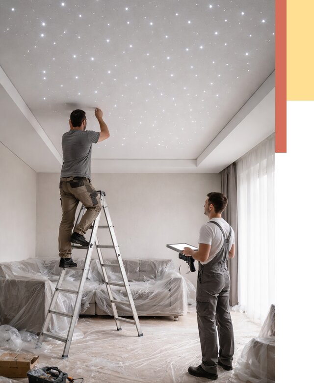 Монтаж натяжного потолка «звездное небо» в Тихвине от 7103 руб. | ОТДЕЛОЧНИК-Тхв