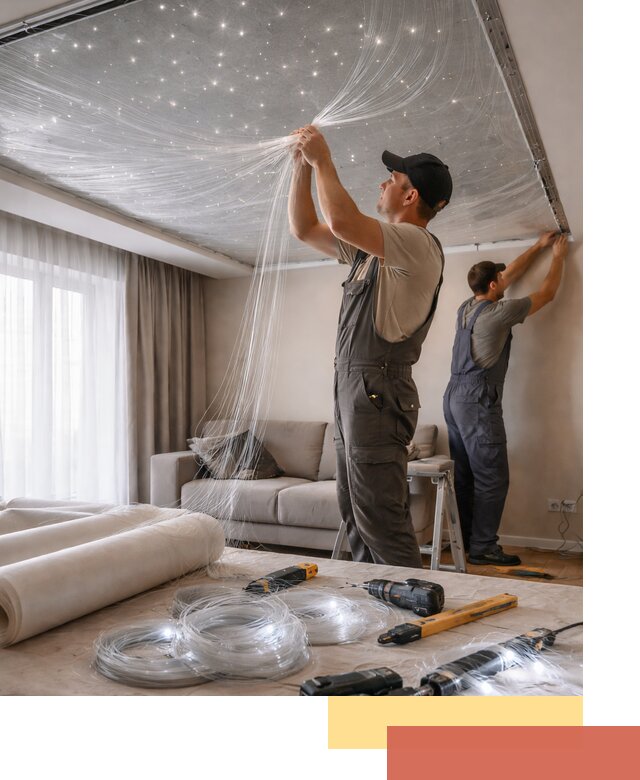 Монтаж натяжного потолка «Звездное небо» в Тихвине