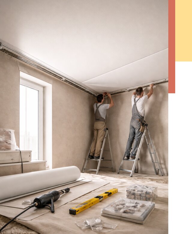 Монтаж натяжного потолка в спальне в Тихвине от 4153 руб. под ключ | ОТДЕЛОЧНИК-Тхв