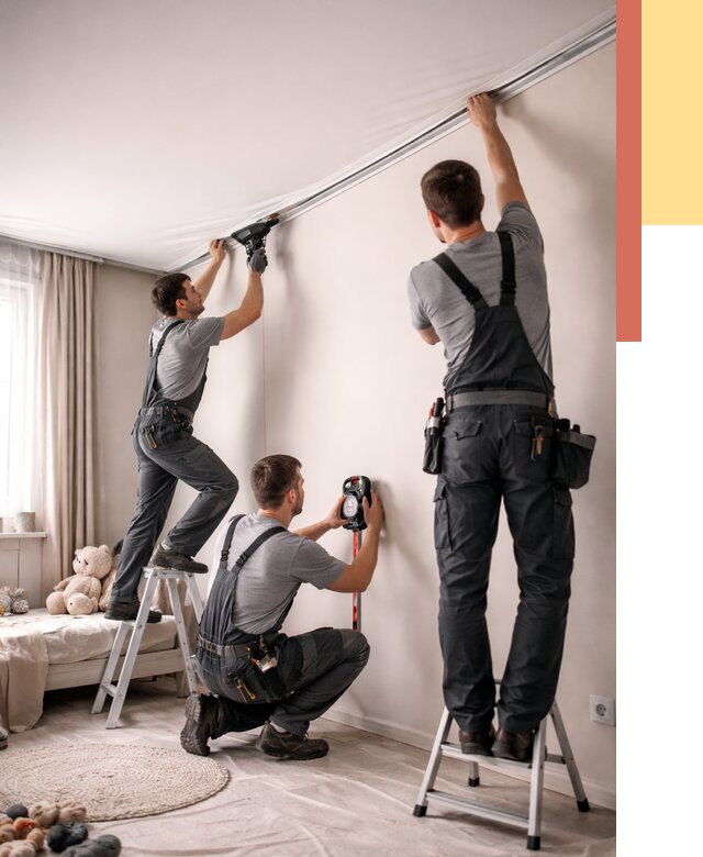 Монтаж натяжного потолка в детской в Тихвине от 3825 руб. — быстро и недорого | ОТДЕЛОЧНИК-Тхв