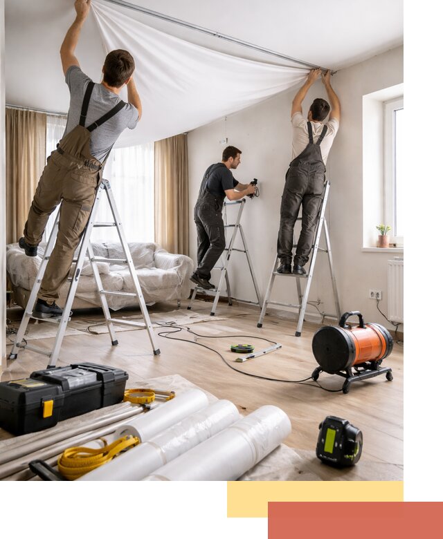 Монтаж натяжного потолка в гостиной в Тихвине