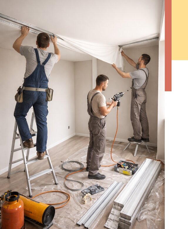 Монтаж натяжного потолка в студии в Тихвине от 6010 руб. — быстро и недорого | ОТДЕЛОЧНИК-Тхв