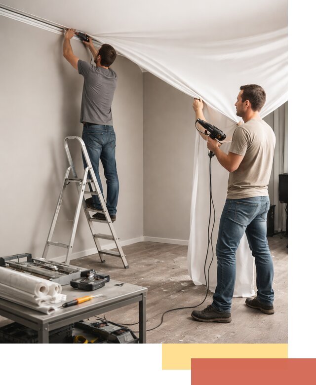 Монтаж натяжного потолка в студии в Тихвине